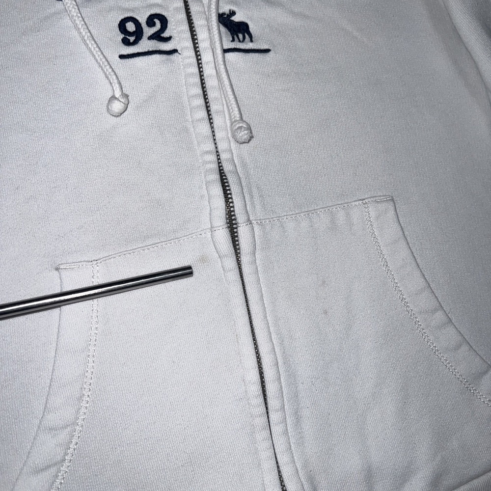 VTG Abercrombie & Fitch Hoodie Womens Sz S White New York EST 1892 Embroider Y2k - Picture 9 of 10